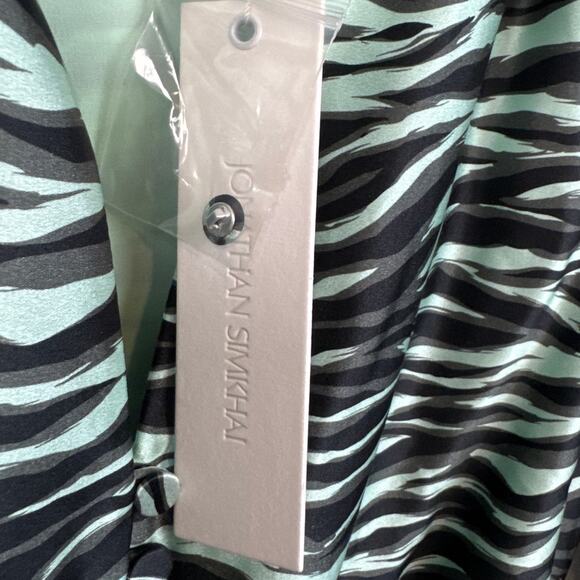 Jonathan Simkhai Ruched Zebra-Print Stretch-Silk Satin Mini Dress Size 0 NWT - Picture 10 of 12